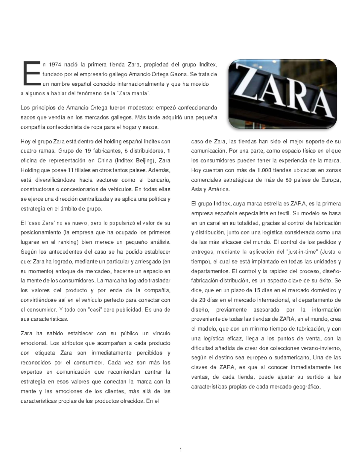 Caso-ZARA EP - caso zara - 1 E n 1974 nació la primera tienda Zara ...
