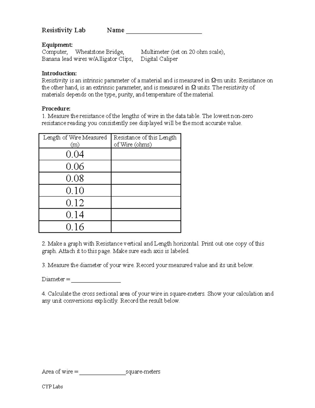 Resistivity on plane driving - Resistivity Lab Name ...