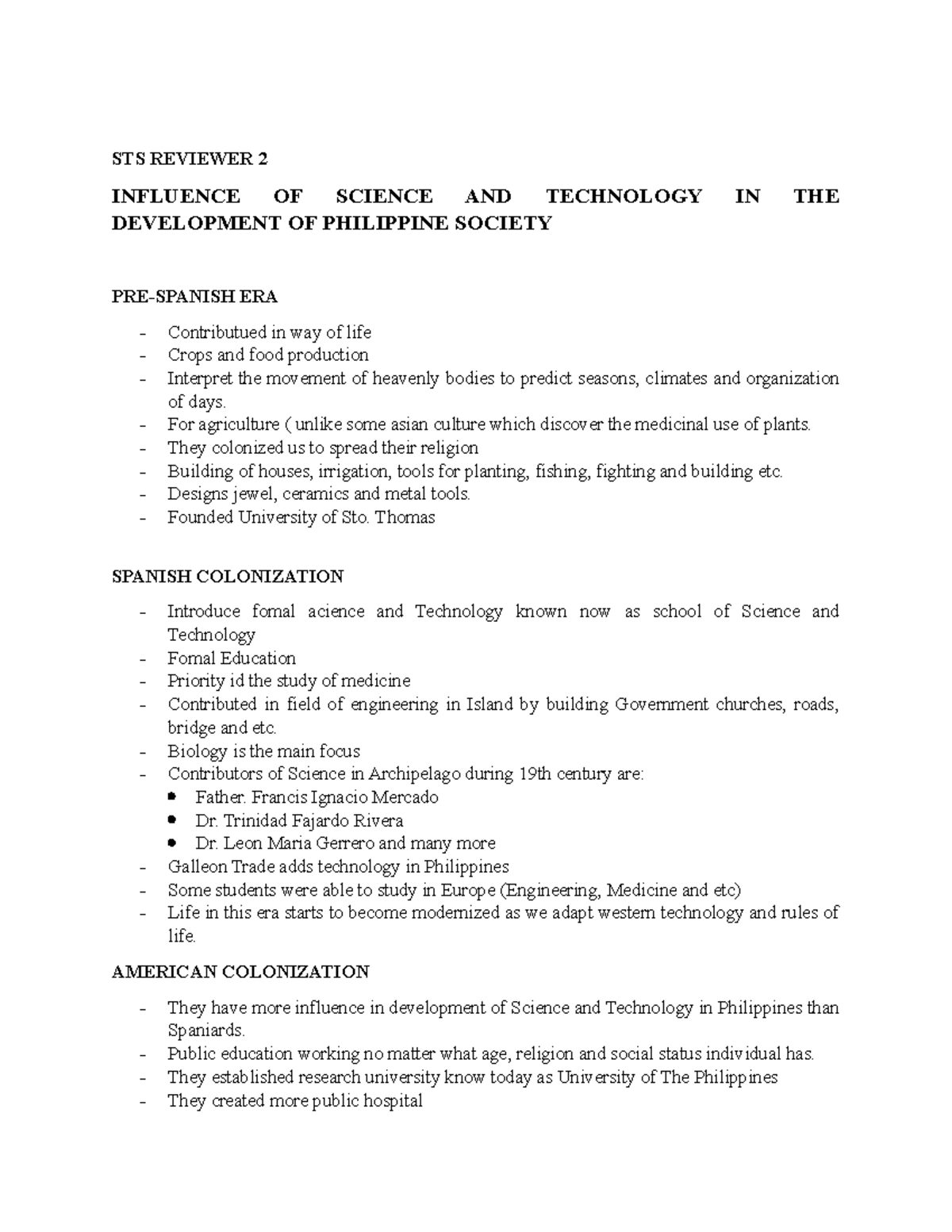 STS Reviewer 2 - Second Notes - STS REVIEWER 2 INFLUENCE OF SCIENCE AND ...