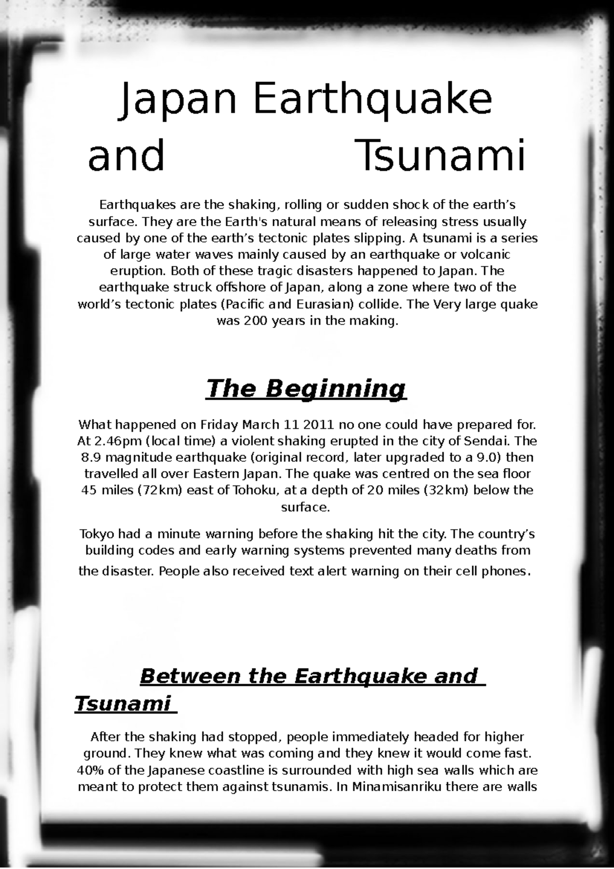 earthquake in japan essay