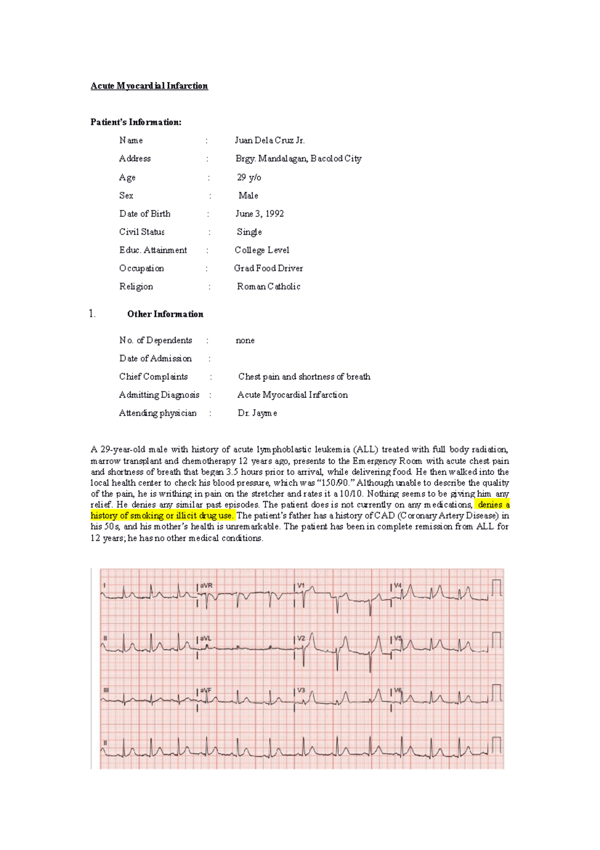 MINOR AND MAJOR NOTES - Acute Myocardial Infarction Patient’s ...