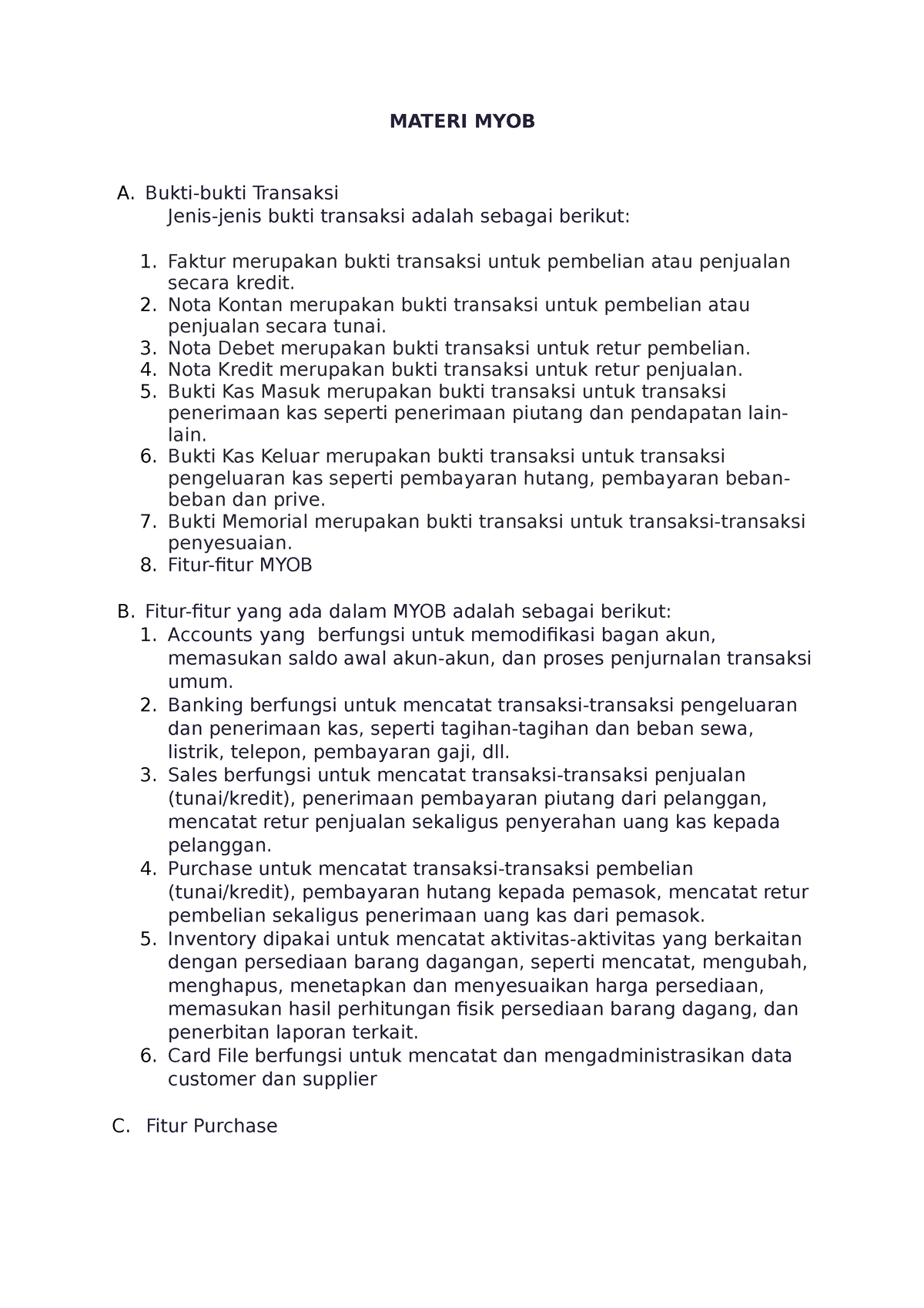 Materi Purchase - MATERI MYOB A. Bukti-bukti Transaksi Jenis-jenis ...