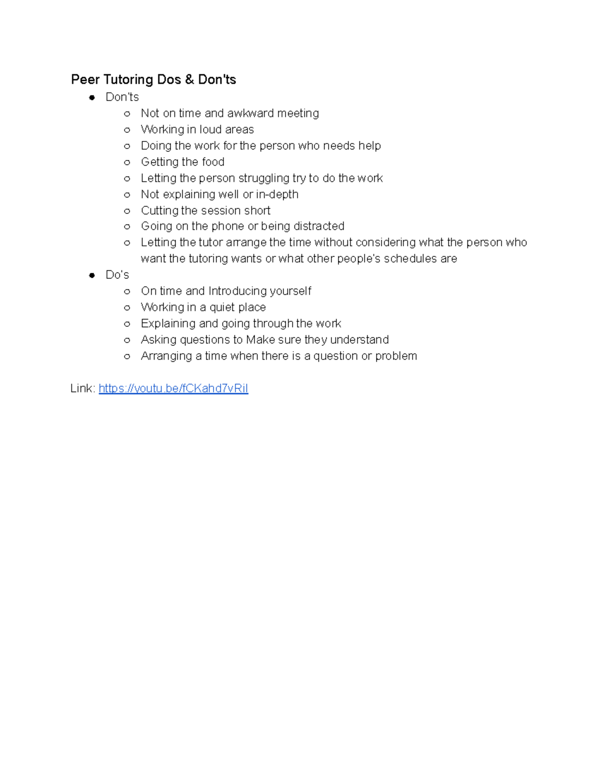 "Peer Tutoring Do's and Dont's" Notes Peer Tutoring Dos & Don'ts Don