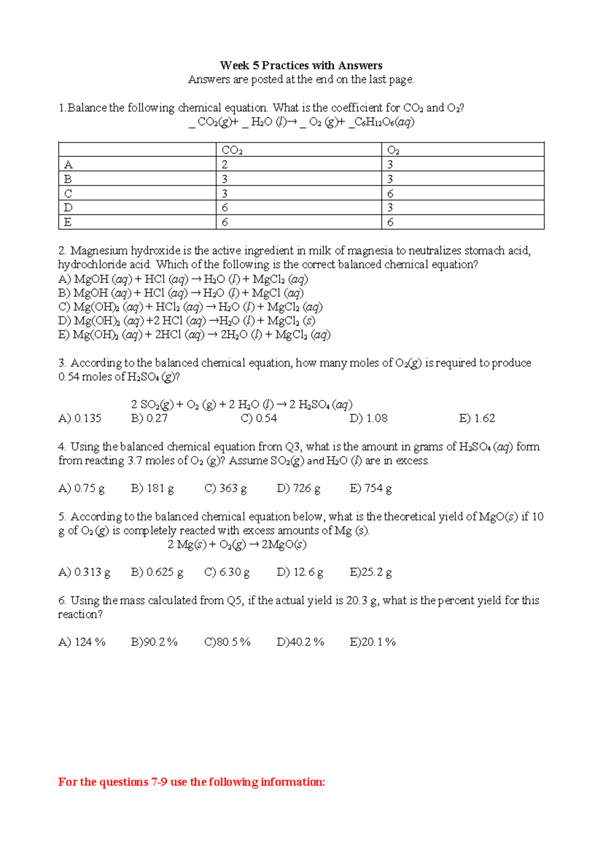 CHM 2045 Week 5 Practice Questions - Week 5 Practices with Answers ...