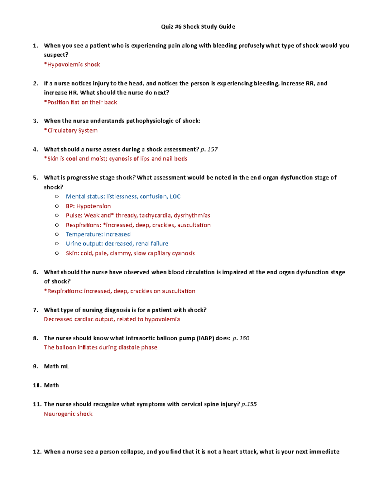 Quiz 6 Shock Study Guide Quiz 6 Shock Study Guide When you see a