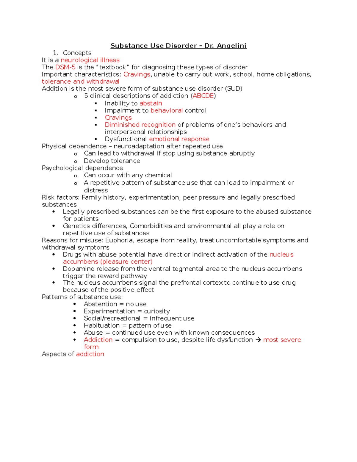 Thera II - Exam I Study Guide Honors Student - Substance Use Disorder ...
