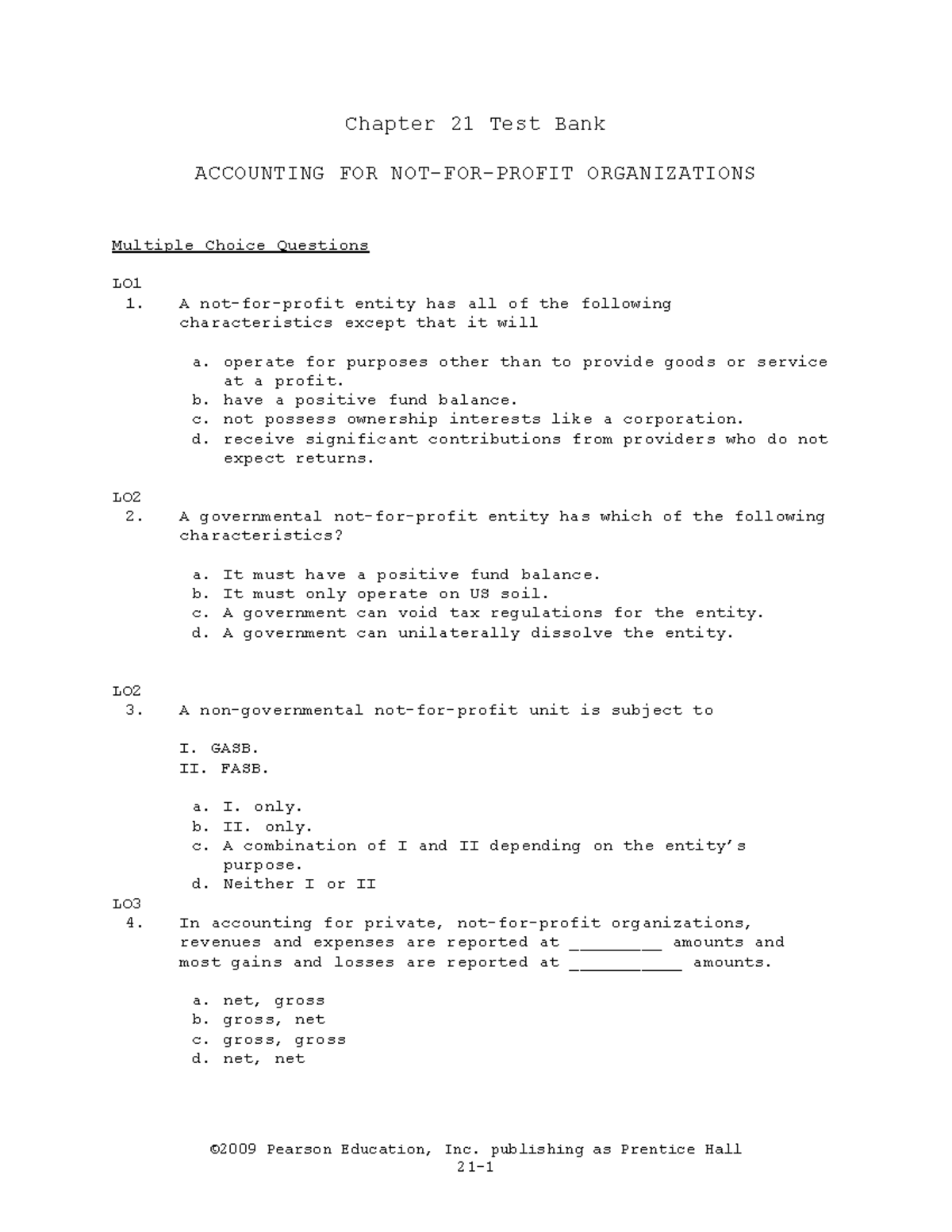 Chapter 21 Accounting For Non Profit Organizations - Chapter 21 Test ...