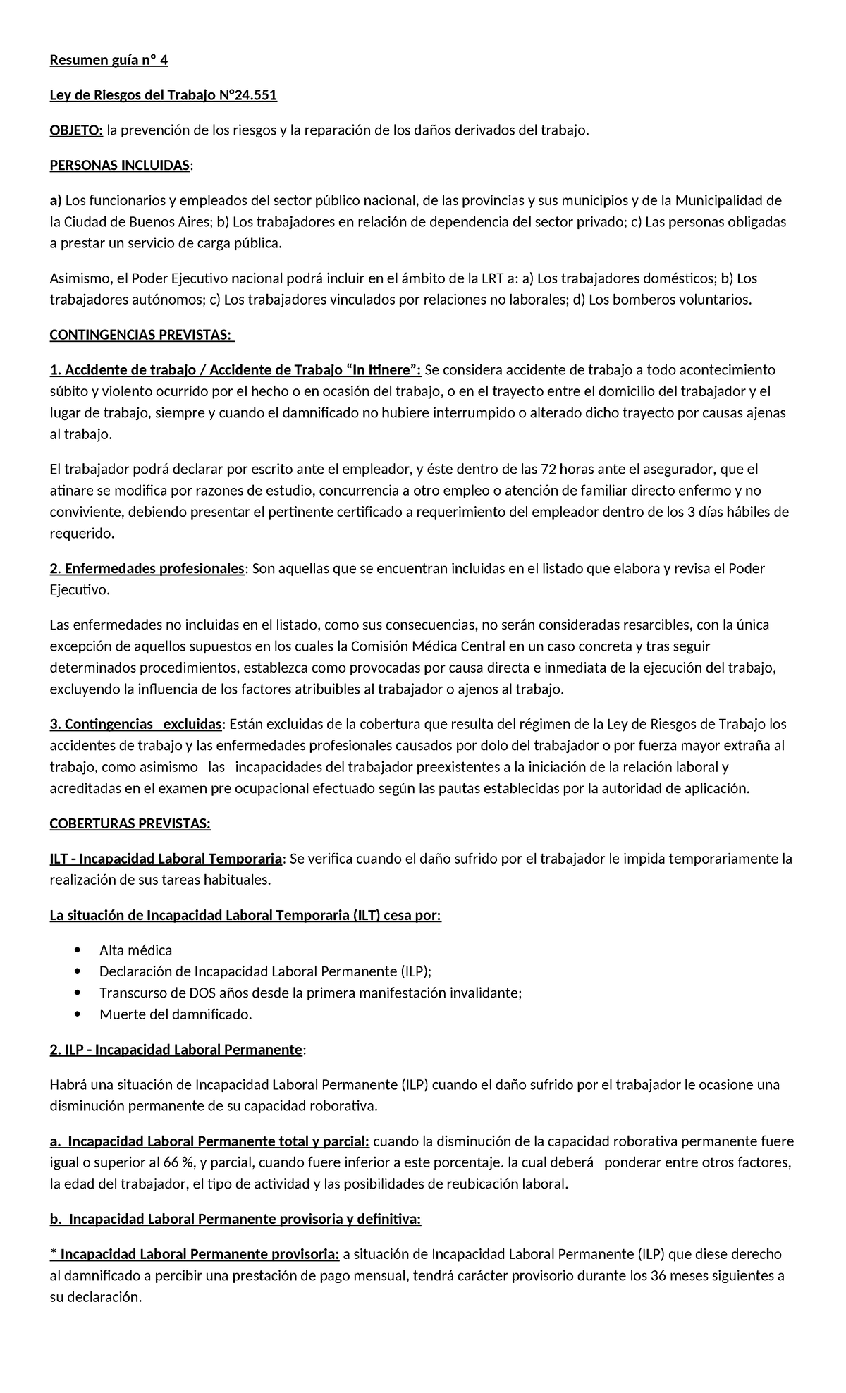 Segundo parcial derecho laboral - Resumen guía nº 4 Ley de Riesgos del ...