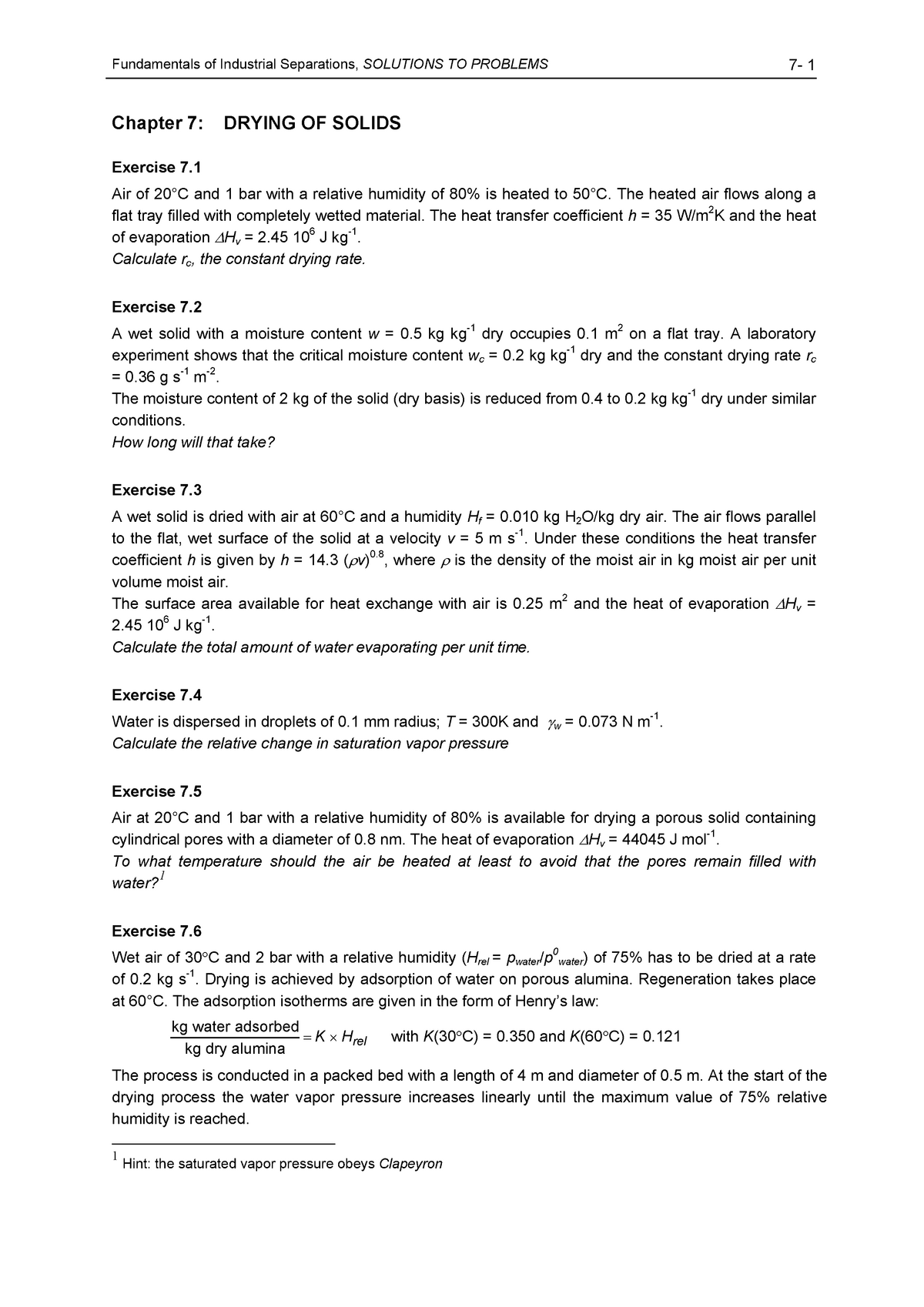 Chapter 7 - Exercises - Drying Of Solids - Fundamentals Of Industrial ...