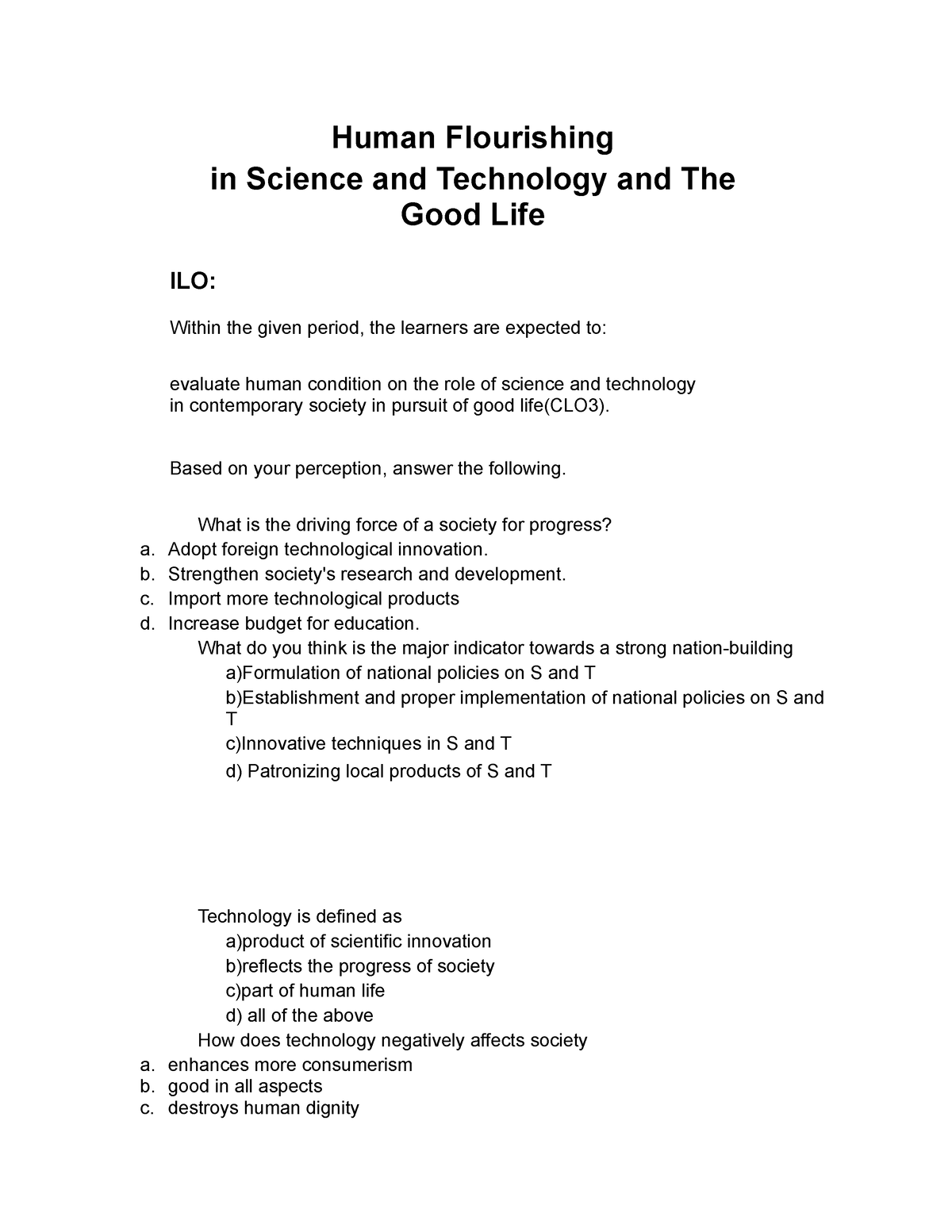 essay about human flourishing in science and technology