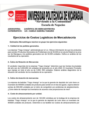 Ejercicios De Costos Logisticos De Mercadotecnia Unidad N 1 Studocu