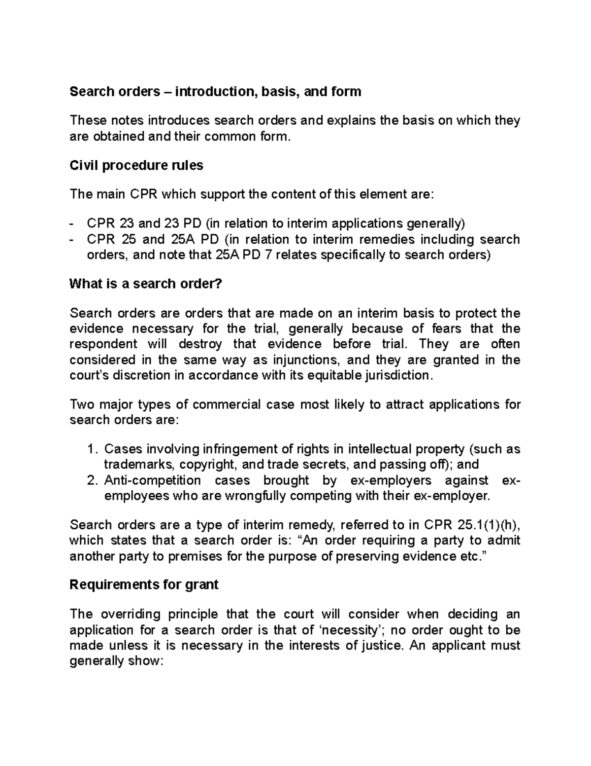 Search Orders Introduction Basis And Form Civil Procedure Rules 