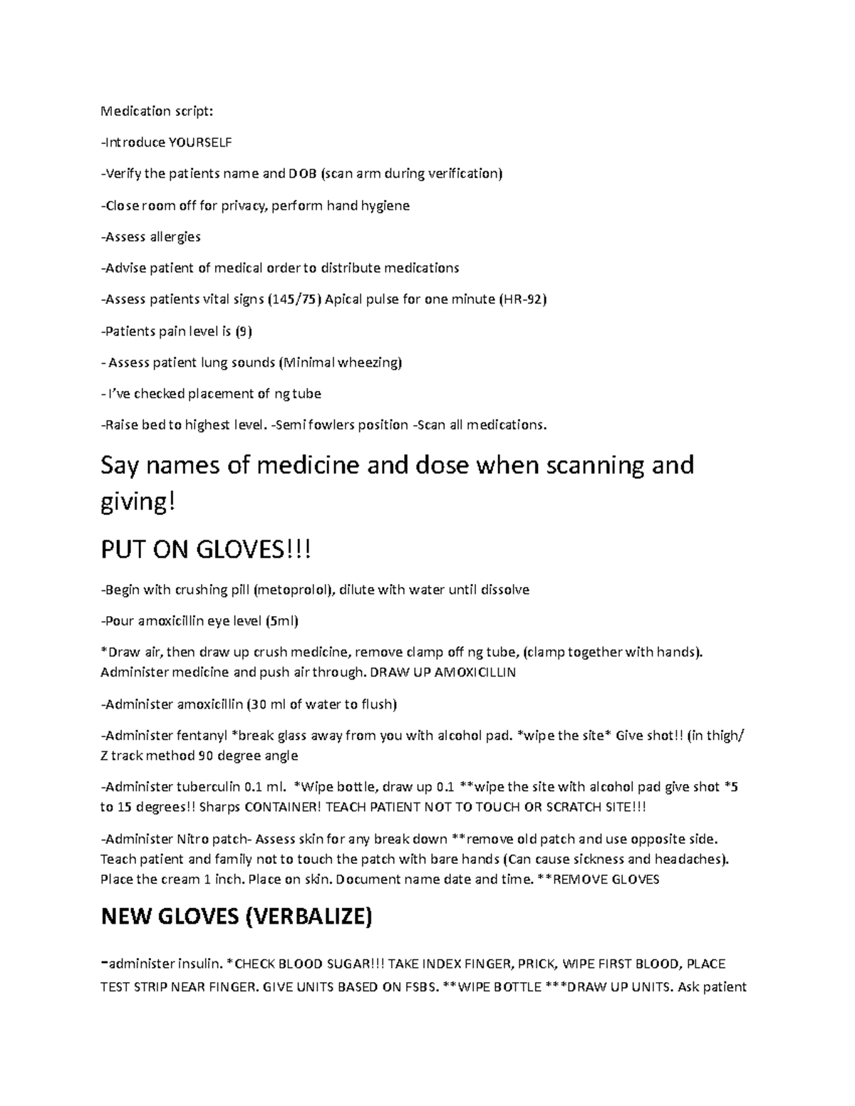Medication Script - Skills check - Medication script: -Introduce ...
