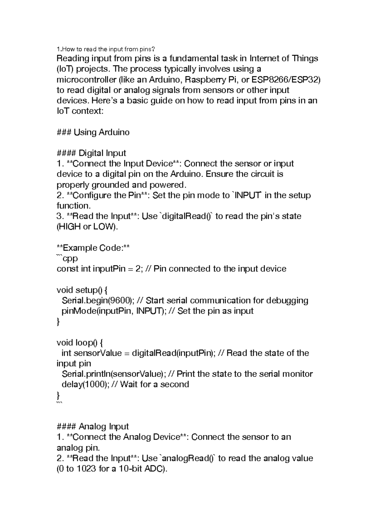 Internet of things - 1 to read the input from pins? Reading input from ...