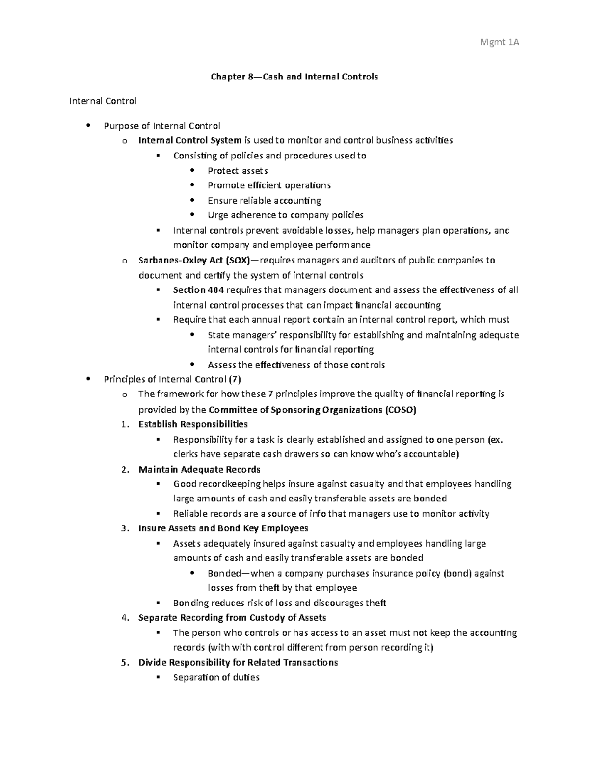 Chapter 8 Notes-Mgmt - Summary Fundamental Accounting Principles ...