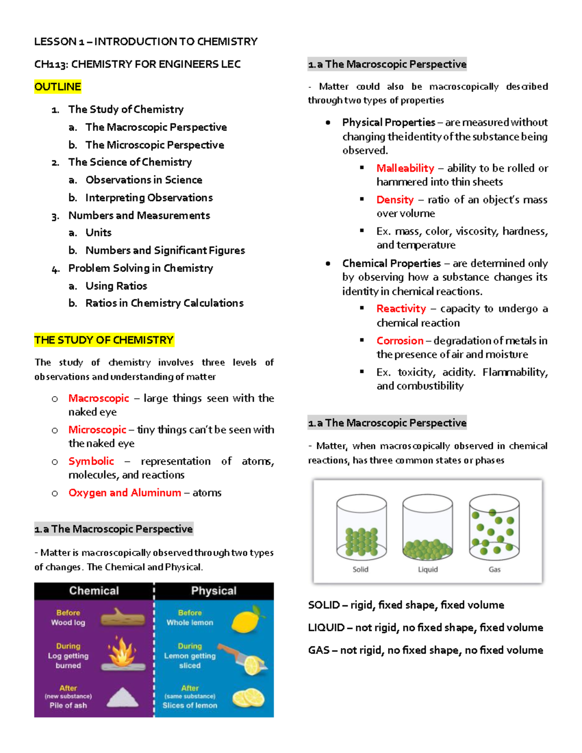 Chemlec prelim - LESSON 1 – INTRODUCTION TO CHEMISTRY CH113: CHEMISTRY ...