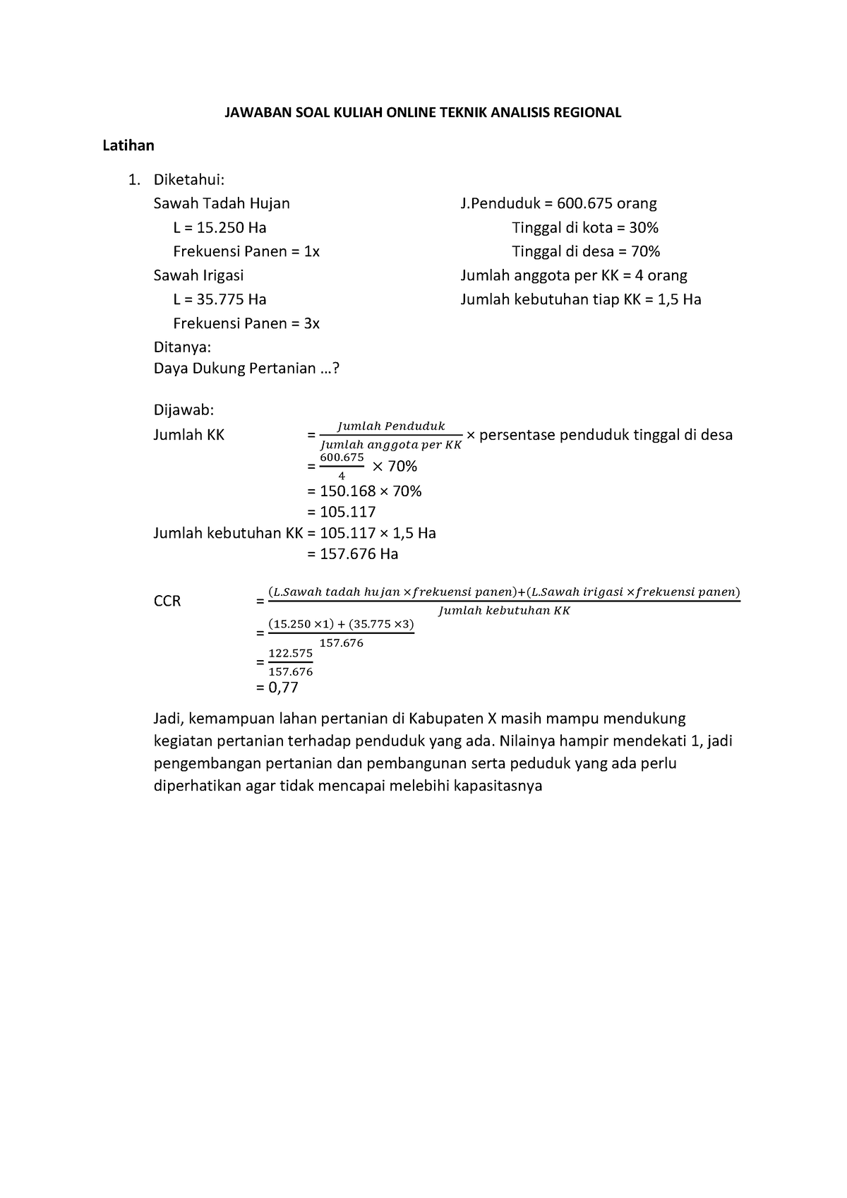 Teknik Analisis Regional-Daya Dukung - JAWABAN SOAL KULIAH ONLINE ...