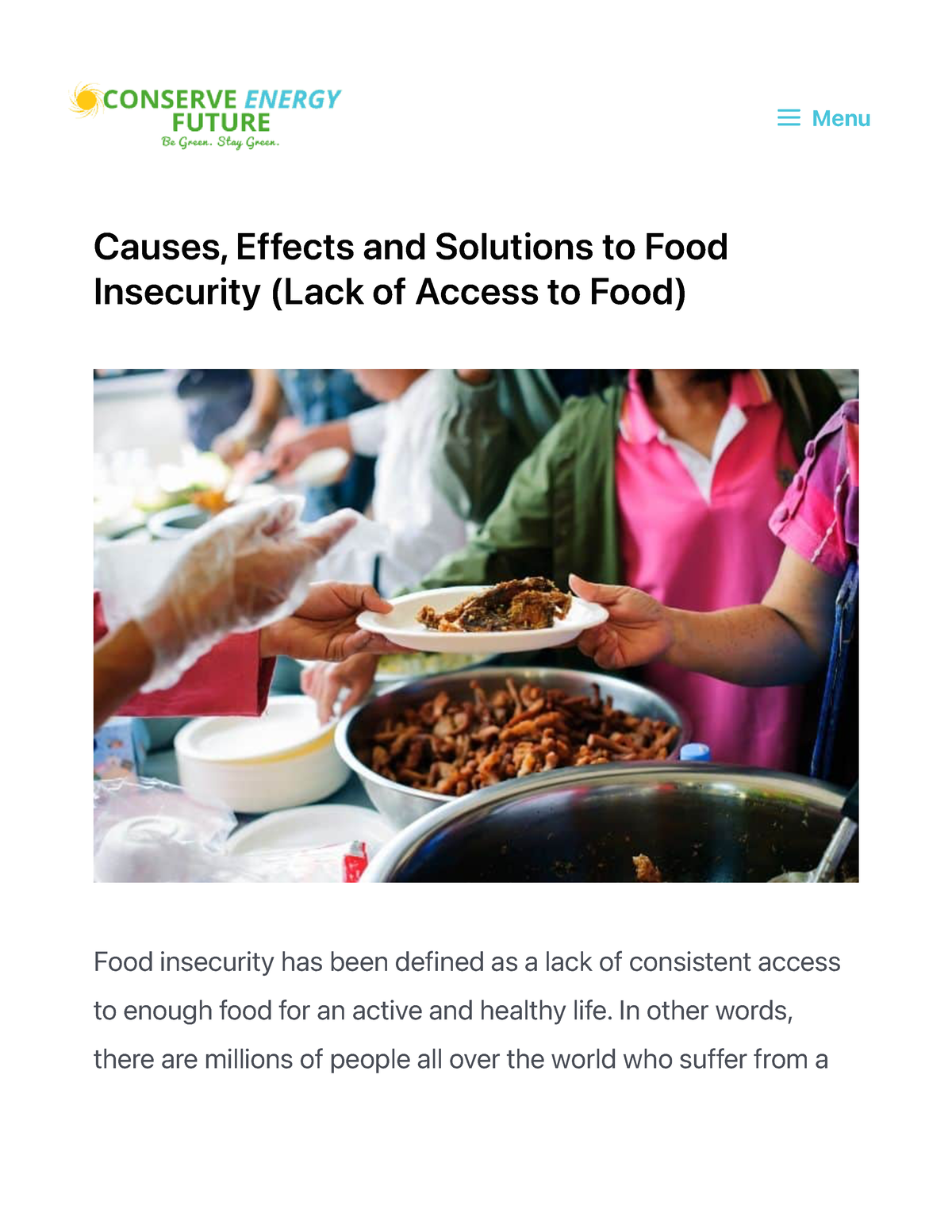 Causes, Effects and Solutions to Food Insecurity (Lack of Access to ...