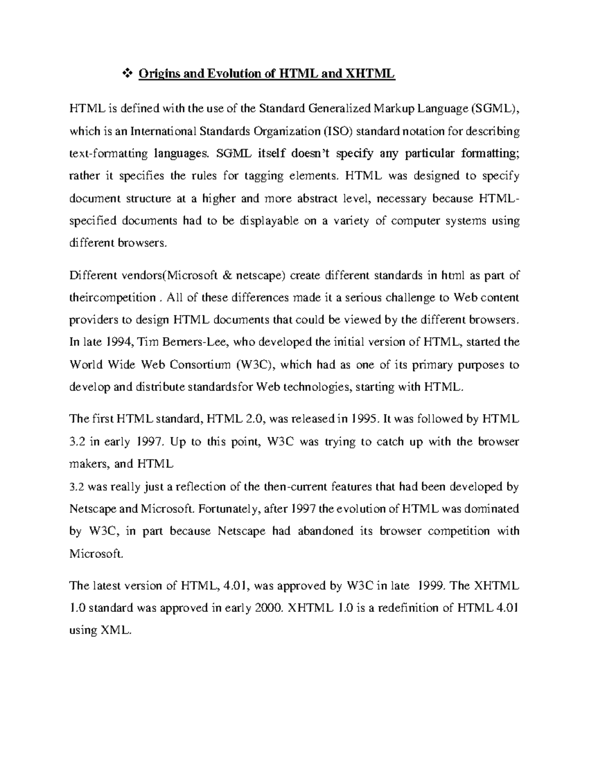 Origins and Evolution of HTML and Xhtml - Origins and Evolution of HTML ...