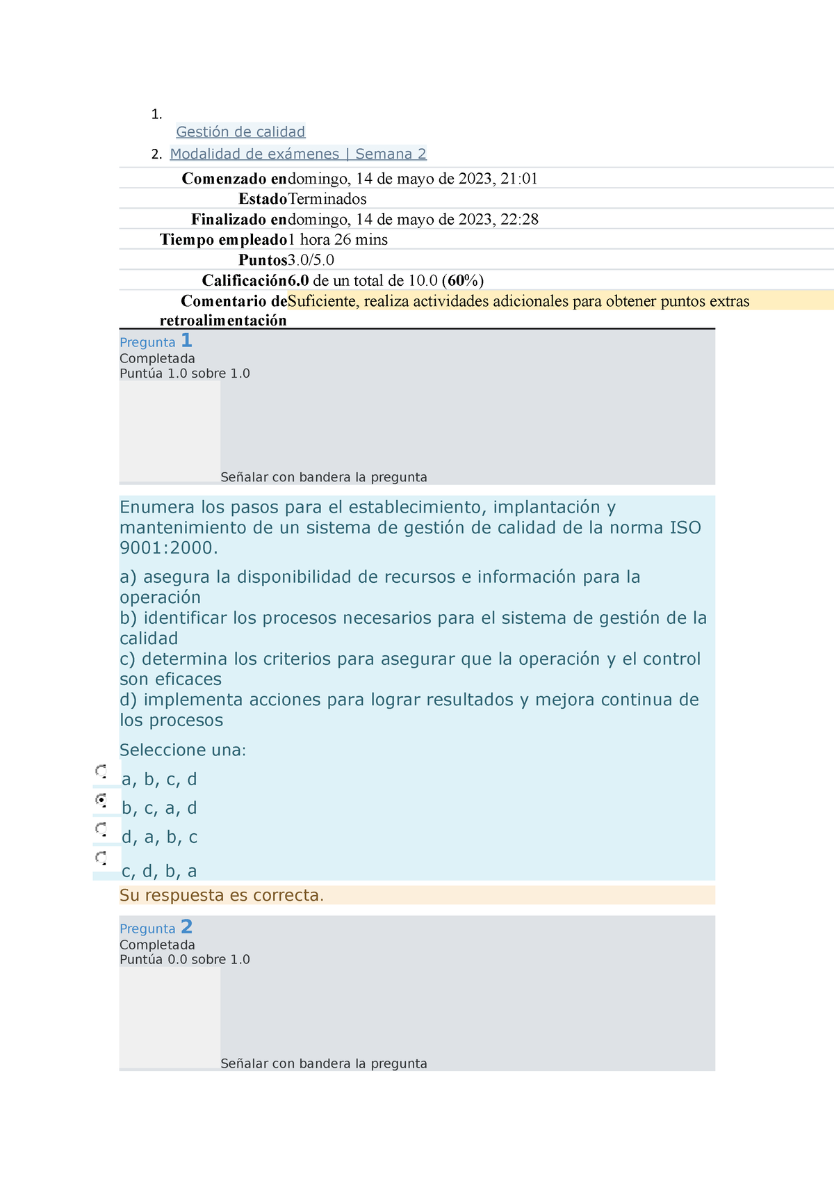 Gestión De Calidad Semana 2 - Gestión De Calidad Modalidad De Exámenes ...