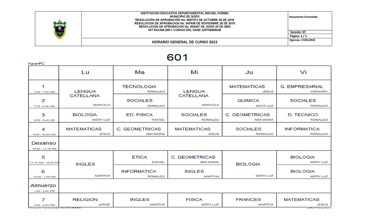 Horario Por Cursos W Twtwqte Municipio De Sopo Resolucin De Aprobacin No De