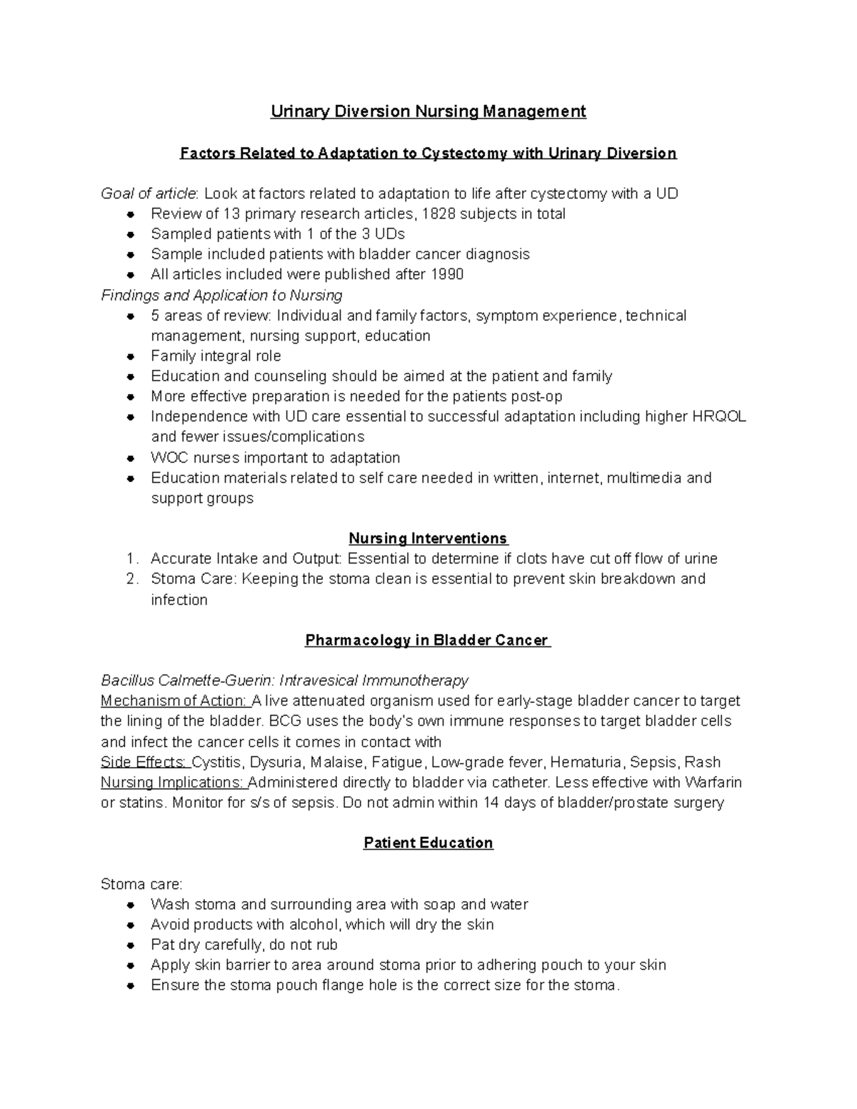 Urinary Diversion Nursing Management Urinary Diversion Nursing