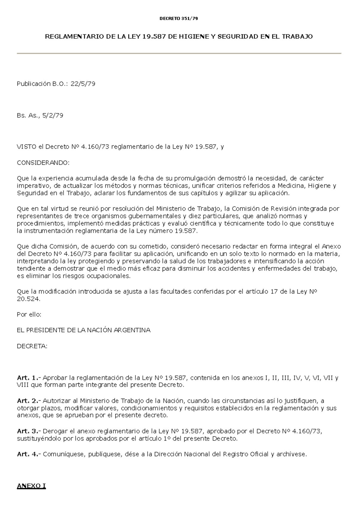 Decreto 351-79 Hy S - Leyes De Hys - DECRETO 351/79 REGLAMENTARIO DE LA ...