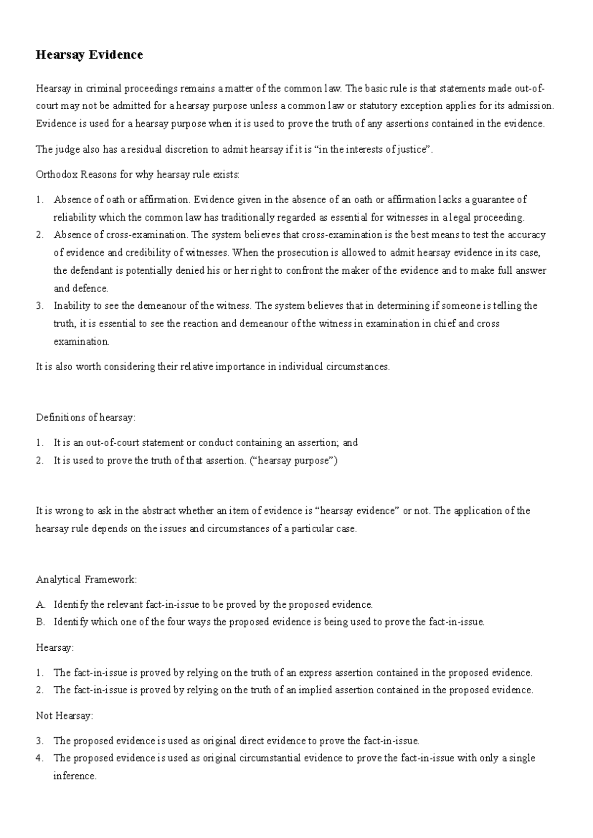 Hearsay Evidence - Hearsay Evidence Hearsay in criminal proceedings ...