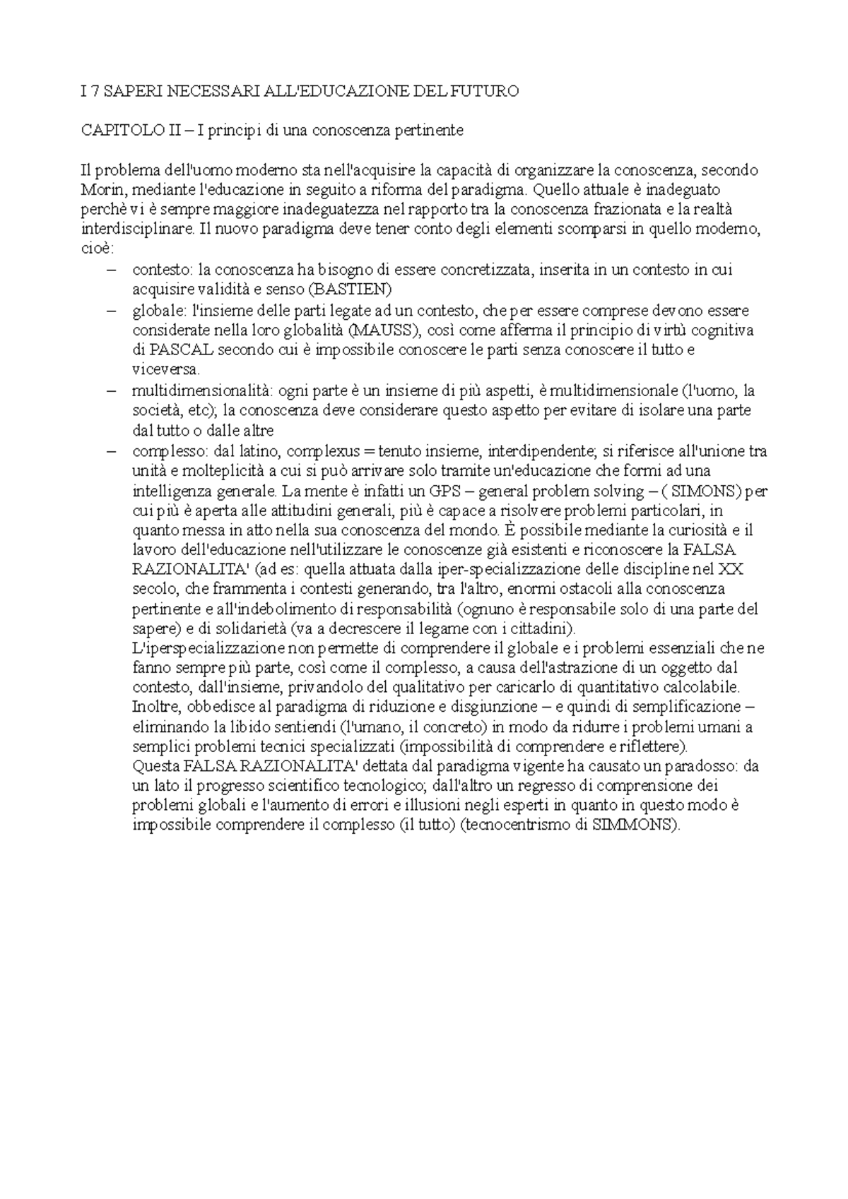 I Sette Saperi Necessari All'educazione Del Futuro Pdf