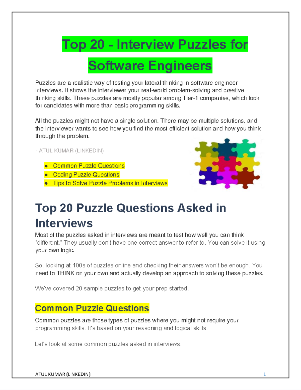 Puzzle - It shows the interviewer your real-world problem-solving and ...
