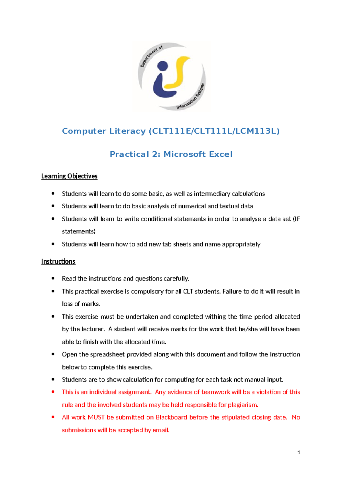 Computer Literacy Practical 2 - Computer Literacy (CLT111E/CLT111L ...