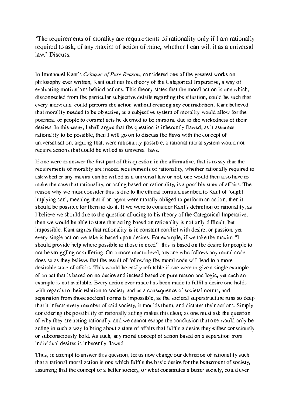 essay on morality and morality