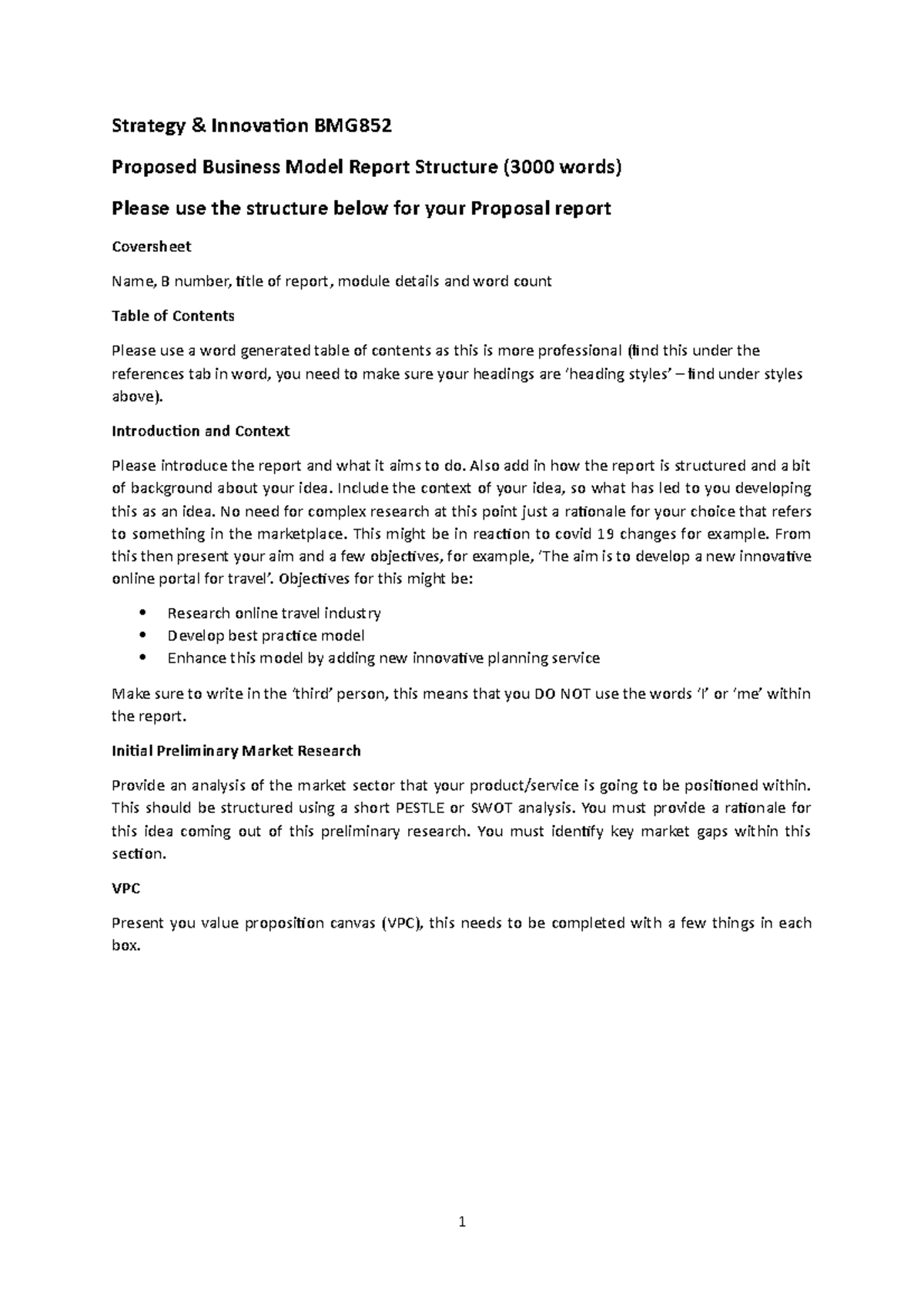 Proposed Business Model Report Structure - BUS - Northampton - Studocu