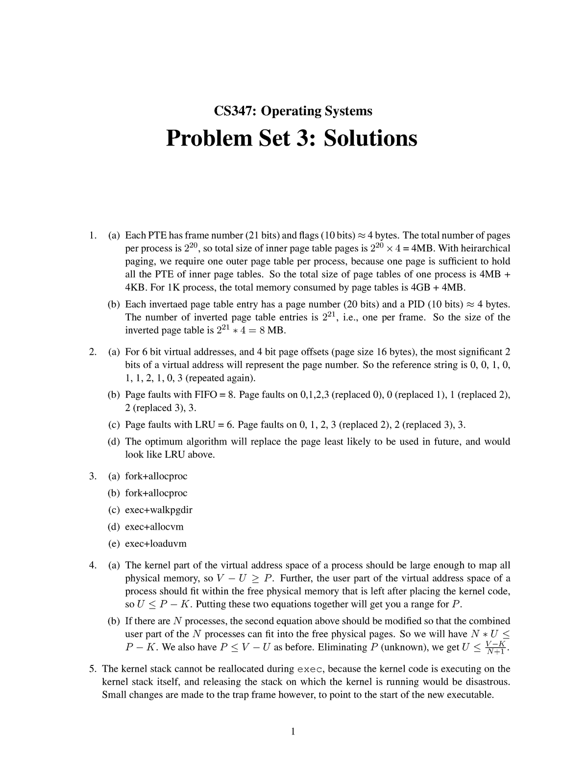 Ps3-sol - CS347: Operating Systems Problem Set 3: Solutions (a) Each ...