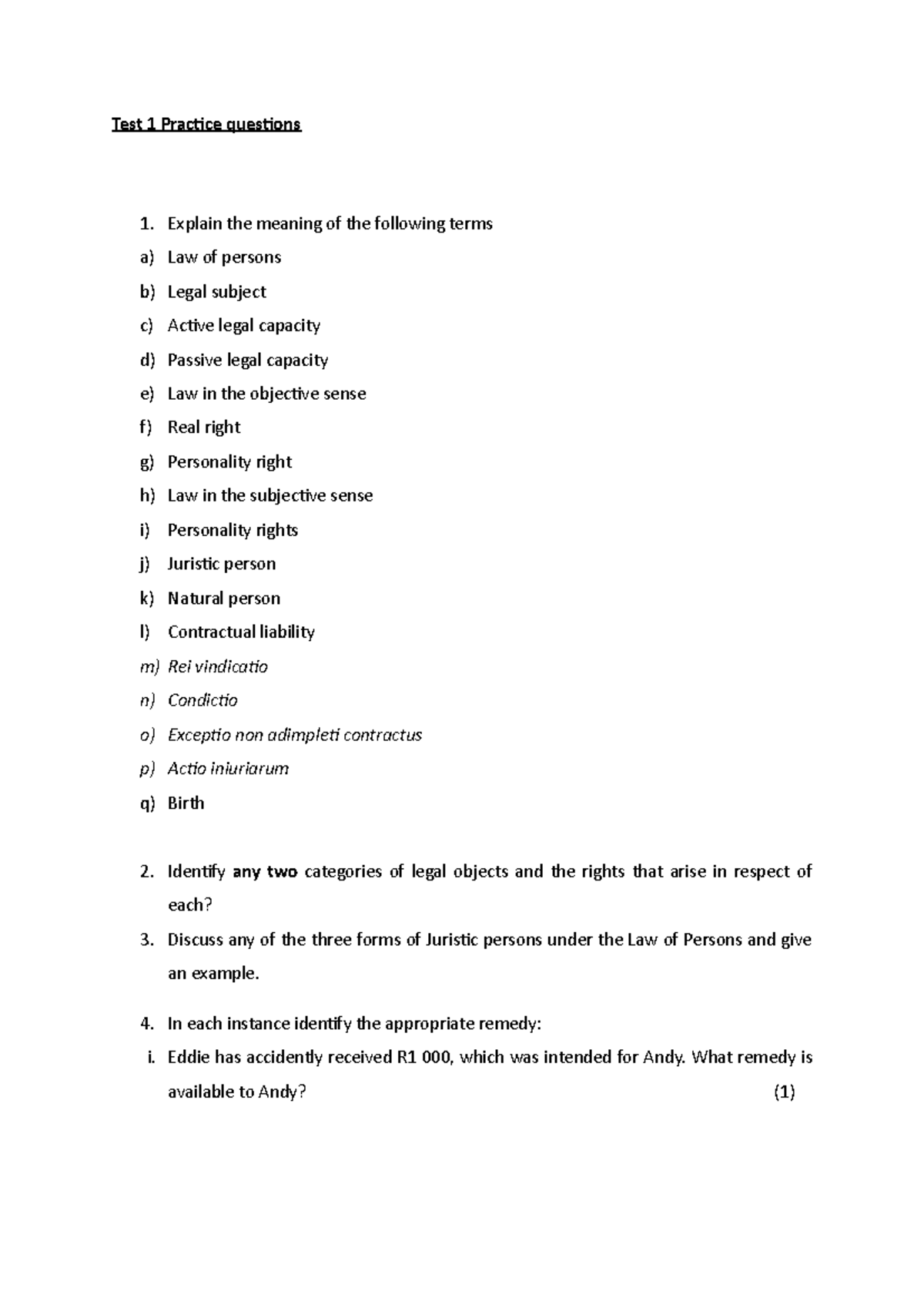 Test 1 Practice Questions - Test 1 Practice Questions Explain The ...