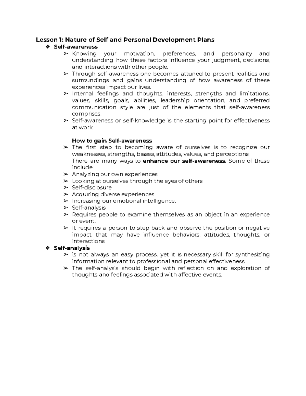 National Service Training Program - Lesson 1: Nature of Self and ...