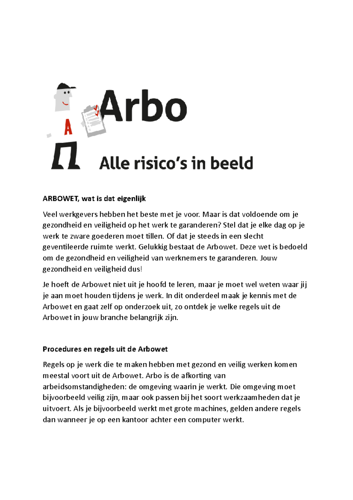 Arbo lesbrief doc arbo wedsvoorschriften ARBOWET, wat is dat