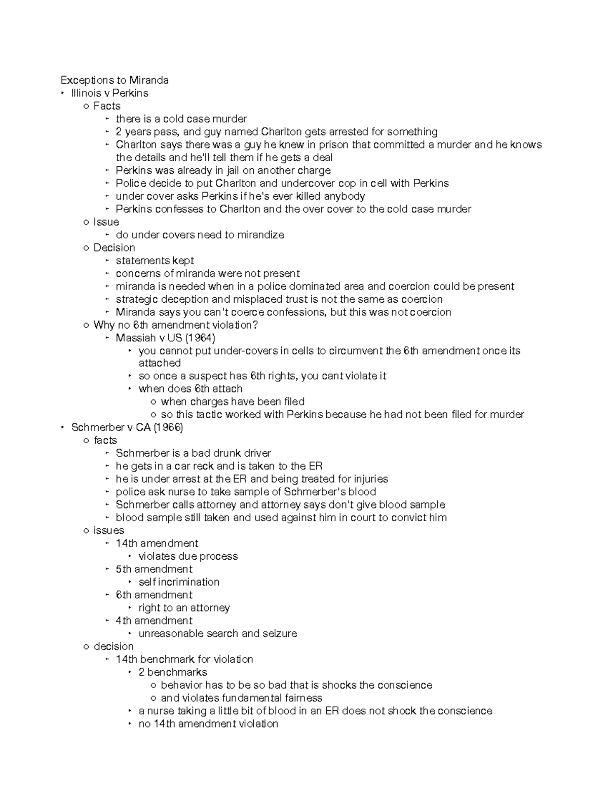 CJ Lecture 1020 Instructor Deb Wilson Exceptions to Miranda cases