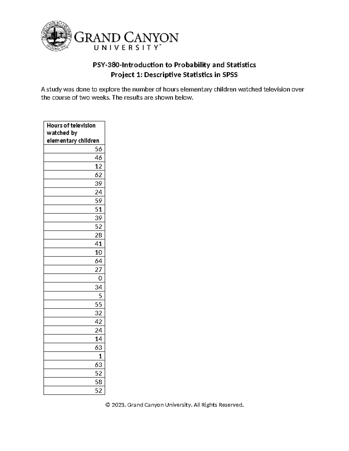 Project 1 Descriptive Statistics in SPSS - PSY-380-Introduction to ...