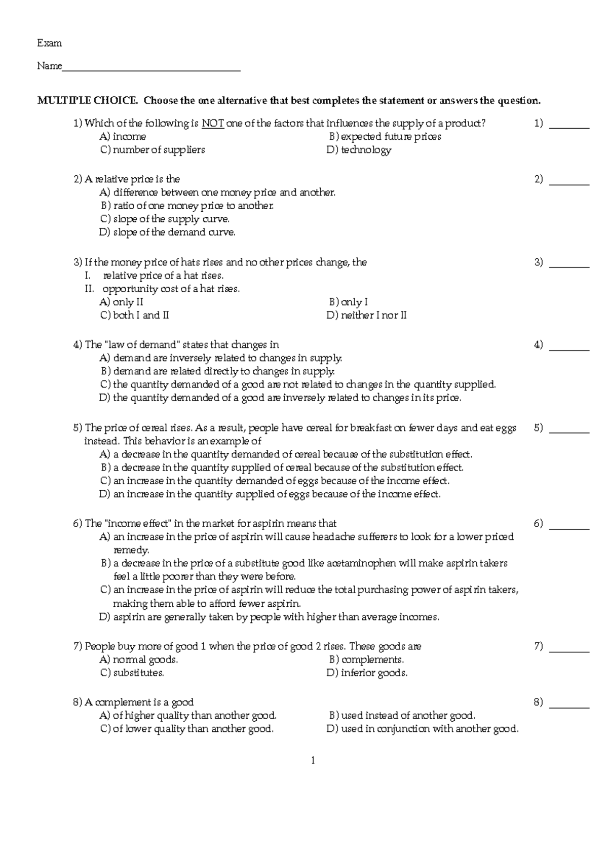 ECON Study Questions-Quiz 2 - Exam Name ...