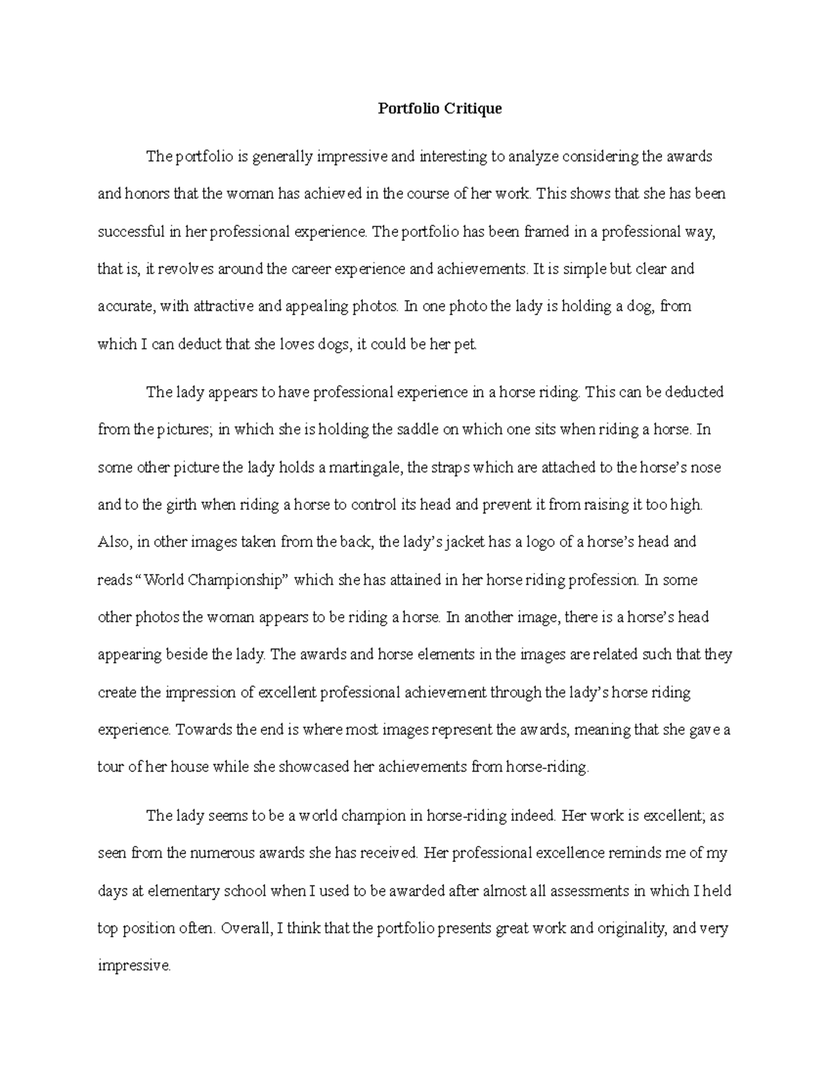 Portfolio Critique (Special ) - Grade: 93 in 2021. - Portfolio Critique ...
