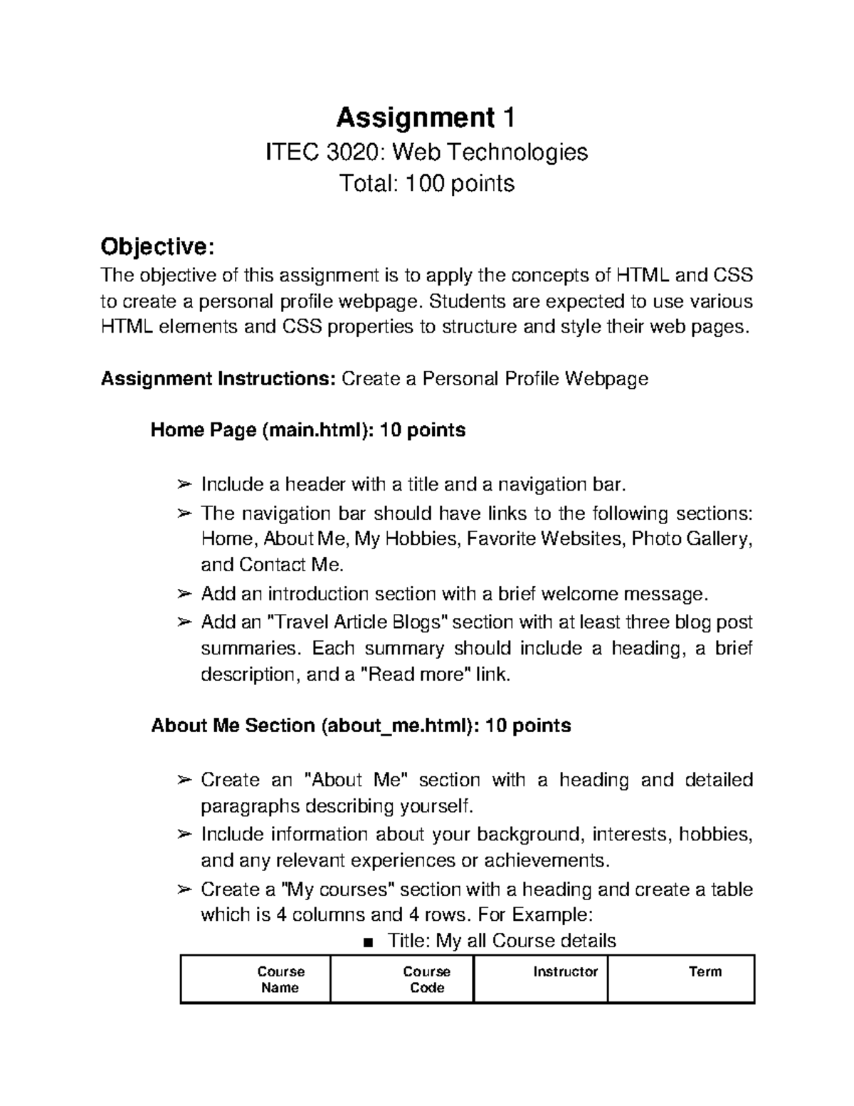 Assignment 1 - Students are expected to use various HTML elements and ...