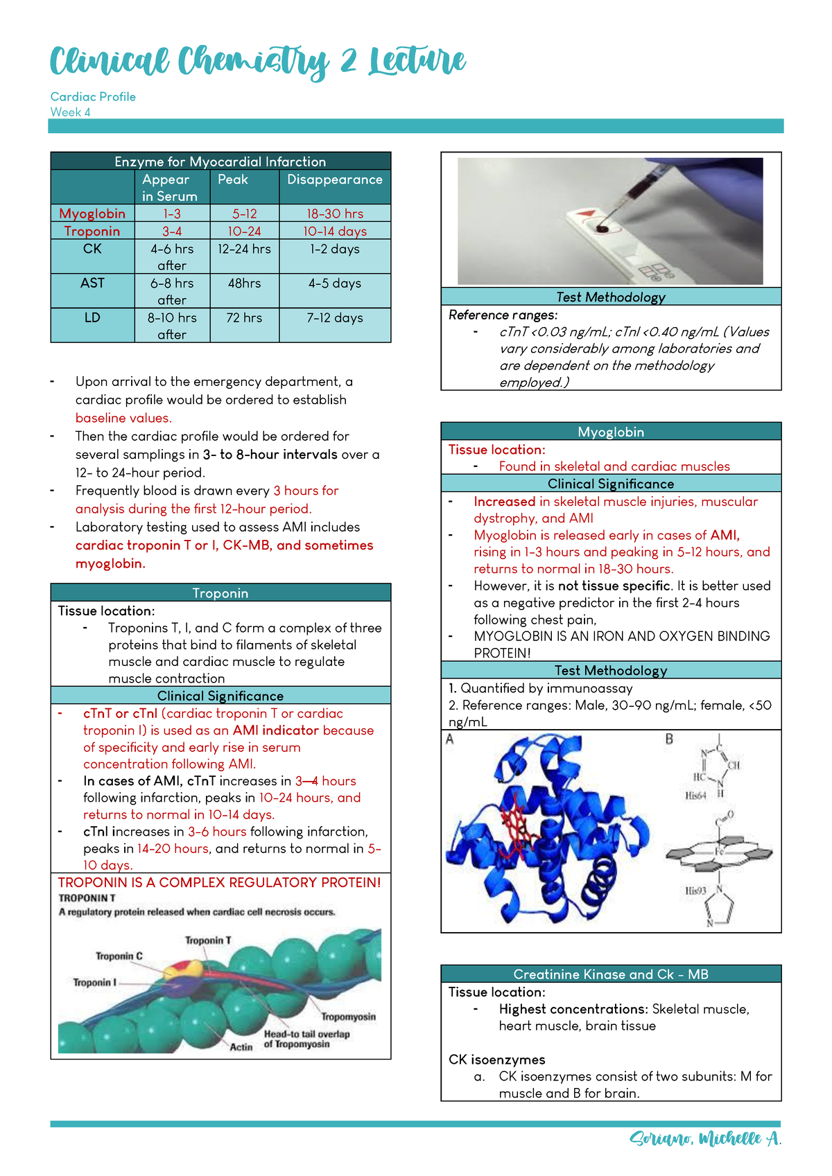 Week 4 Cardiac Profile - acac - Clinical Chemistry 2 Lecture Cardiac ...