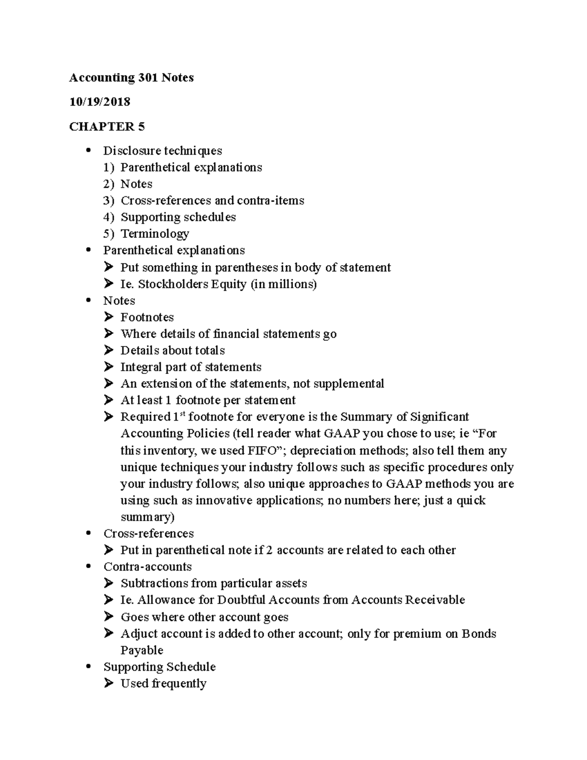 Accounting 301 Notes - Accounting 301 Notes CHAPTER 5 Disclosure ...
