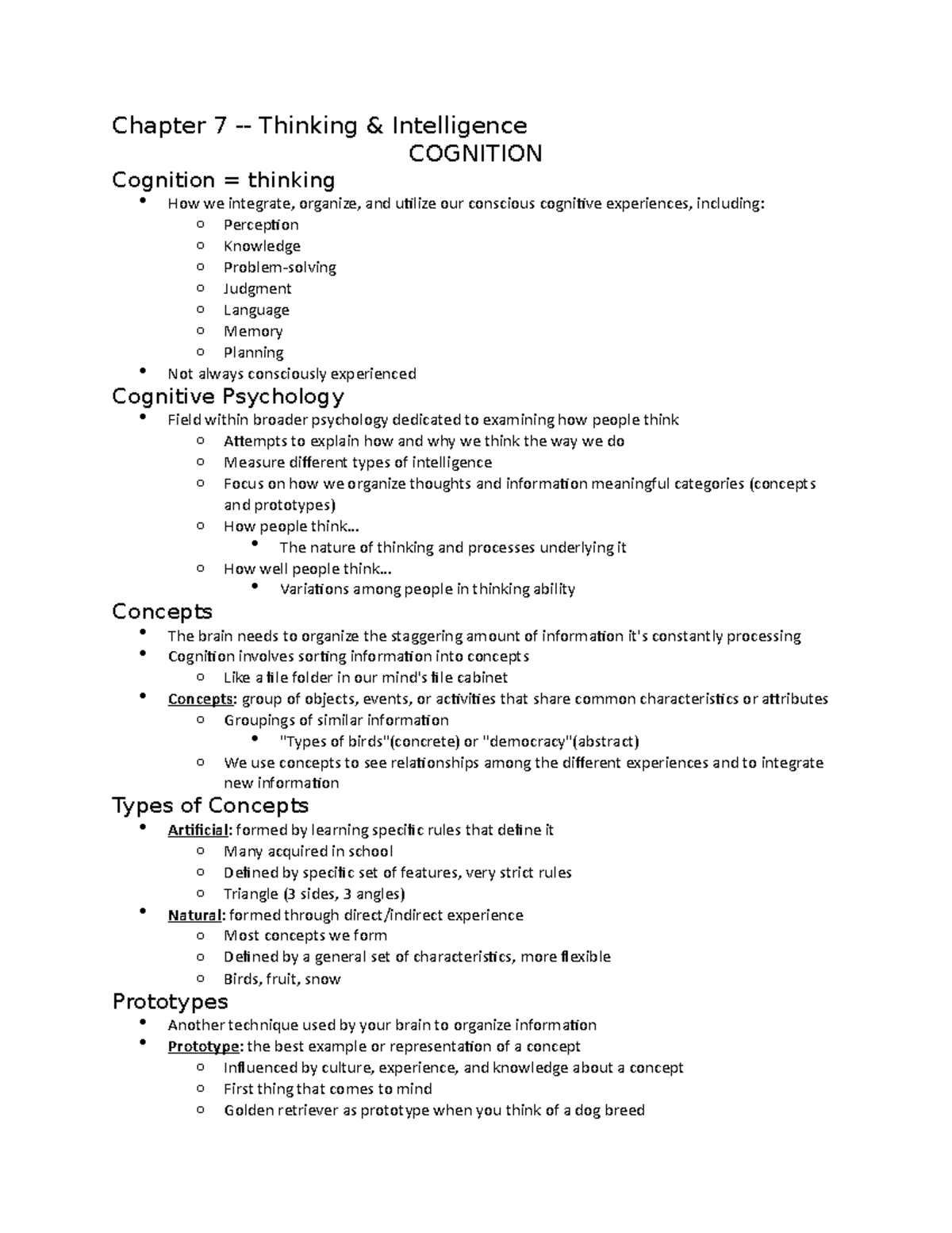 Psych Chapter 7 - Chapter 7 - Thinking & Intelligence COGNITION Cognition = Thinking How We ...