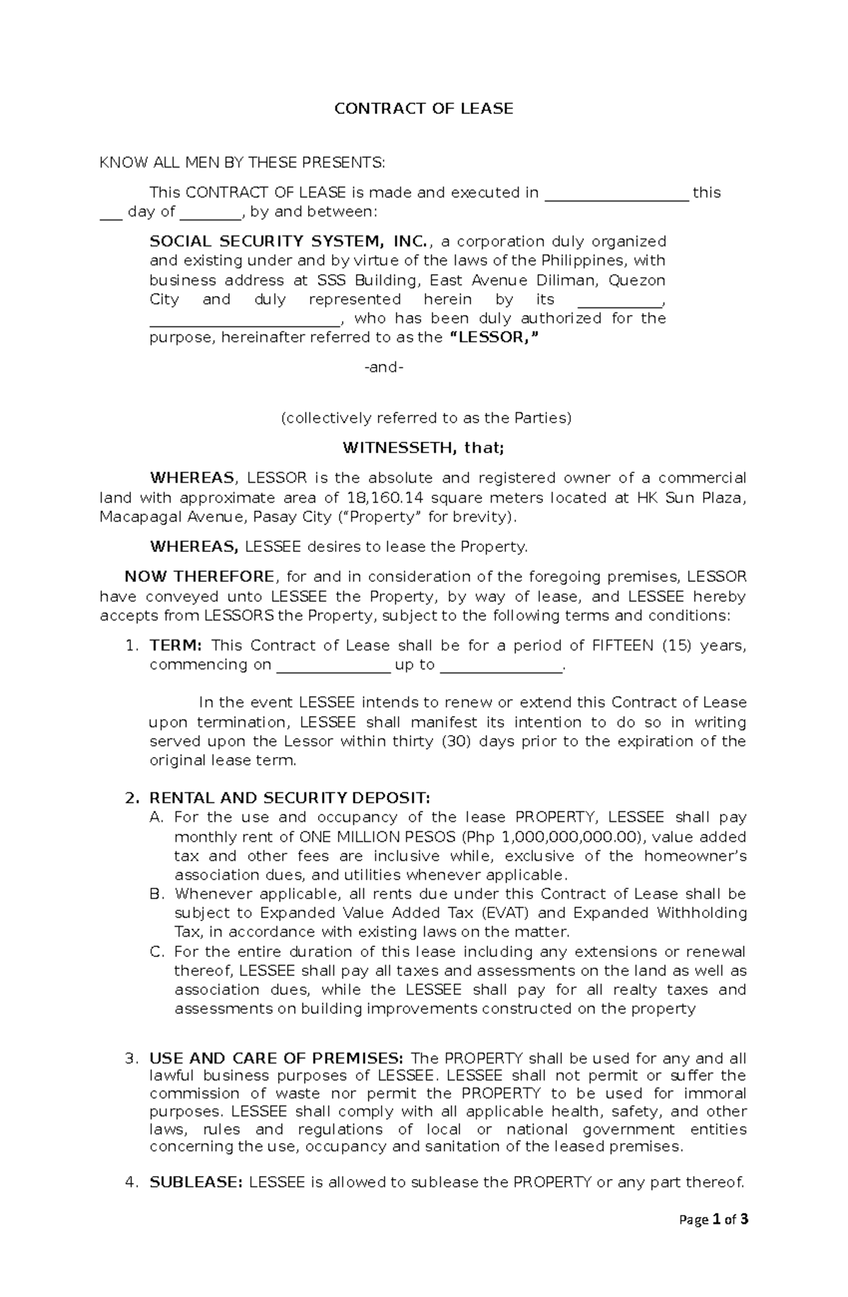 HK Plaza-Contract of Lease - CONTRACT OF LEASE KNOW ALL MEN BY THESE ...