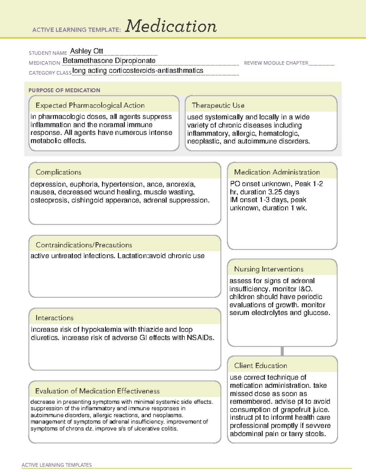 Betamethasone Dipropionate med card - Nurs 306L - WCU - Studocu