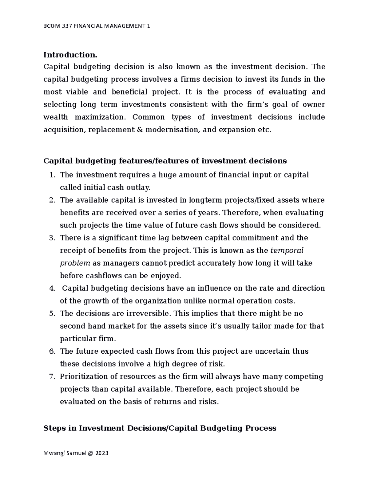Capital budgeting - Introduction. Capital budgeting decision is also ...
