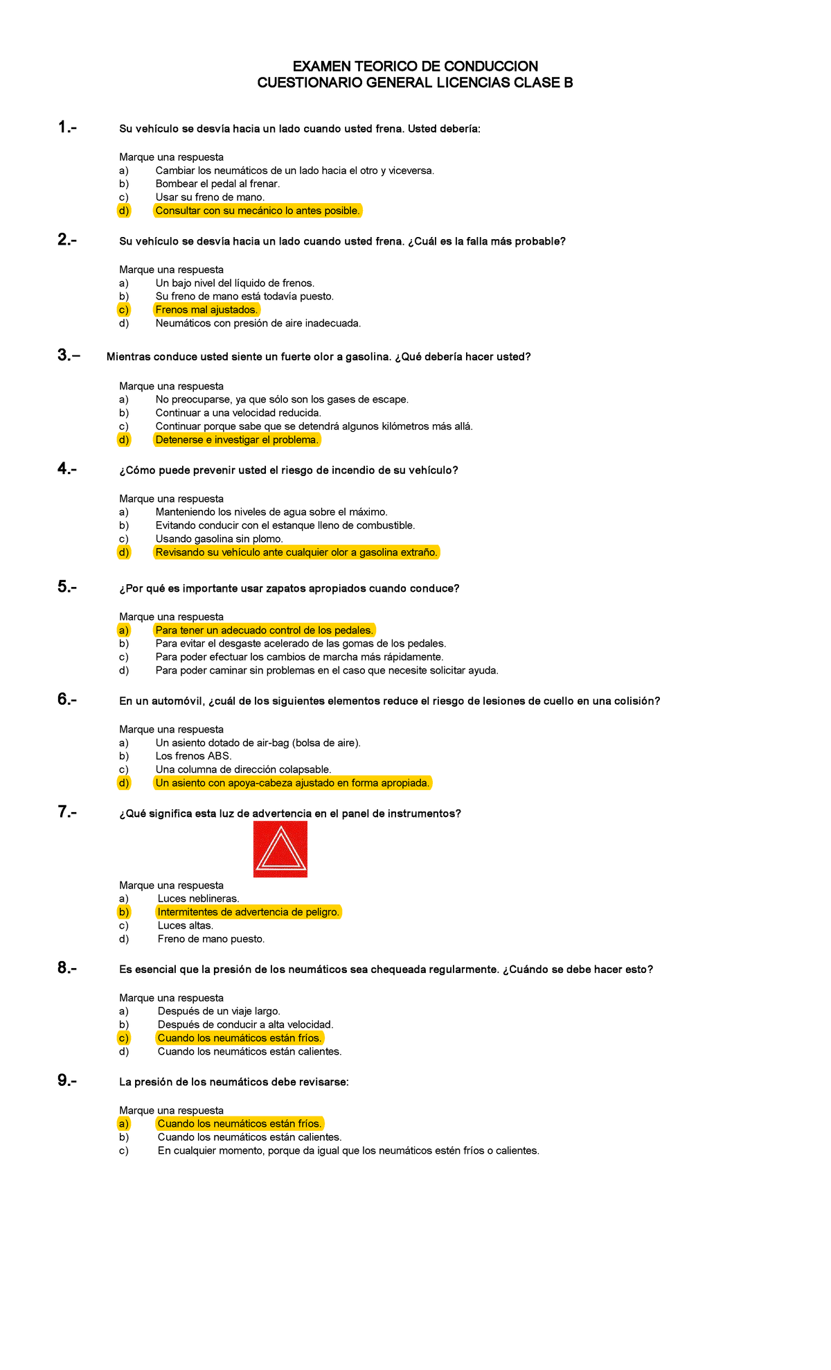 Preguntas Manejo - EXAMEN TEORICO DE CONDUCCION CUESTIONARIO GENERAL ...