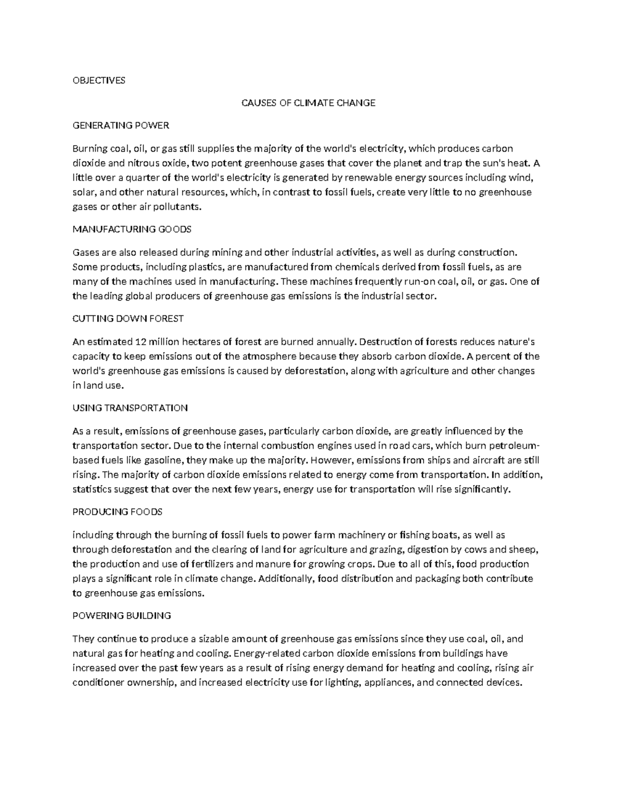 Explanaton Climate Change - OBJECTIVES CAUSES OF CLIMATE CHANGE ...